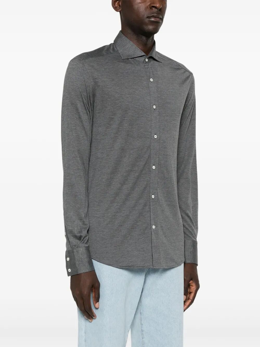 BRUNELLO CUCINELLI Lightweight Silk and Cotton T-Shirt with Spread Collar for Men