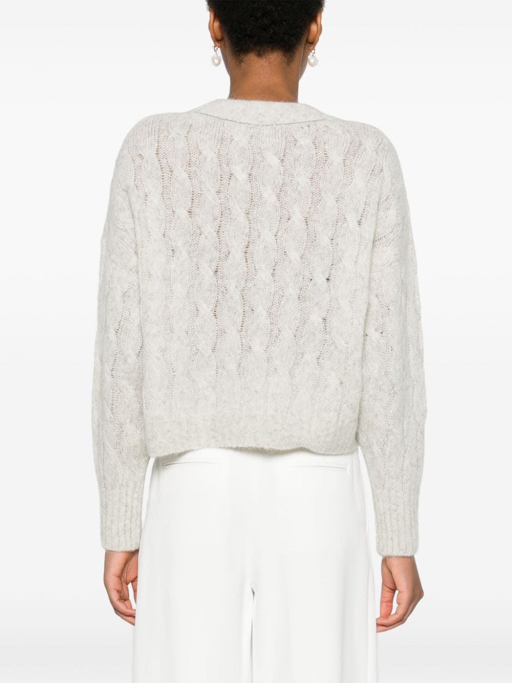 BRUNELLO CUCINELLI Cable Knit V-Neck Sweater with Long Sleeves