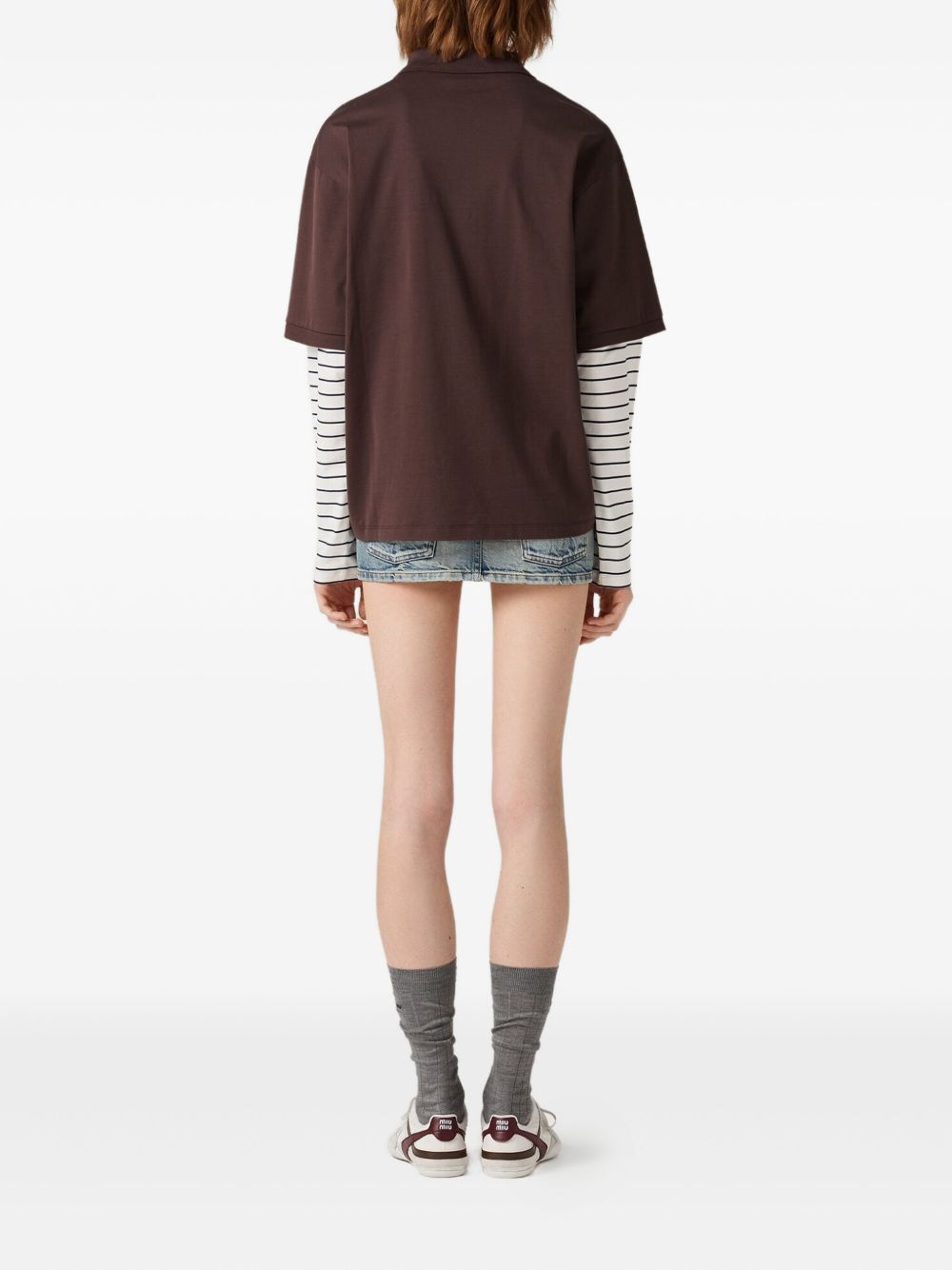 MIU MIU Cocoa Polo Shirt with Natural Sleeves for Women - FW25