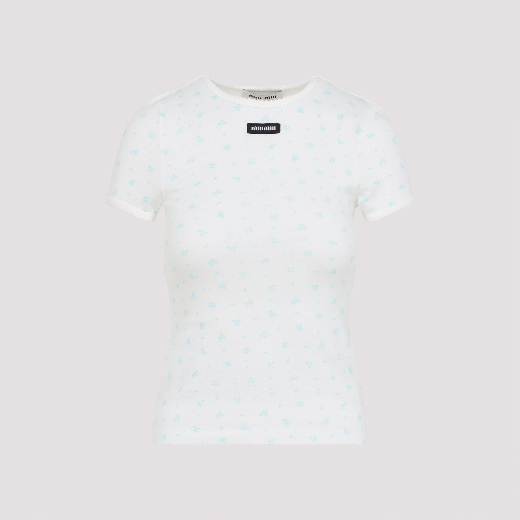 MIU MIU Floral Print Slim Fit Cotton T-Shirt