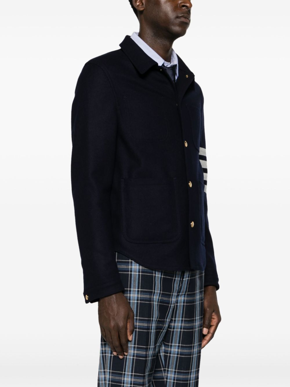 THOM BROWNE Wool-Cashmere Blend Jacket with Signature Stripes