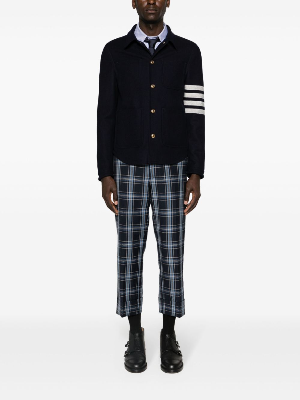 THOM BROWNE Wool-Cashmere Blend Jacket with Signature Stripes