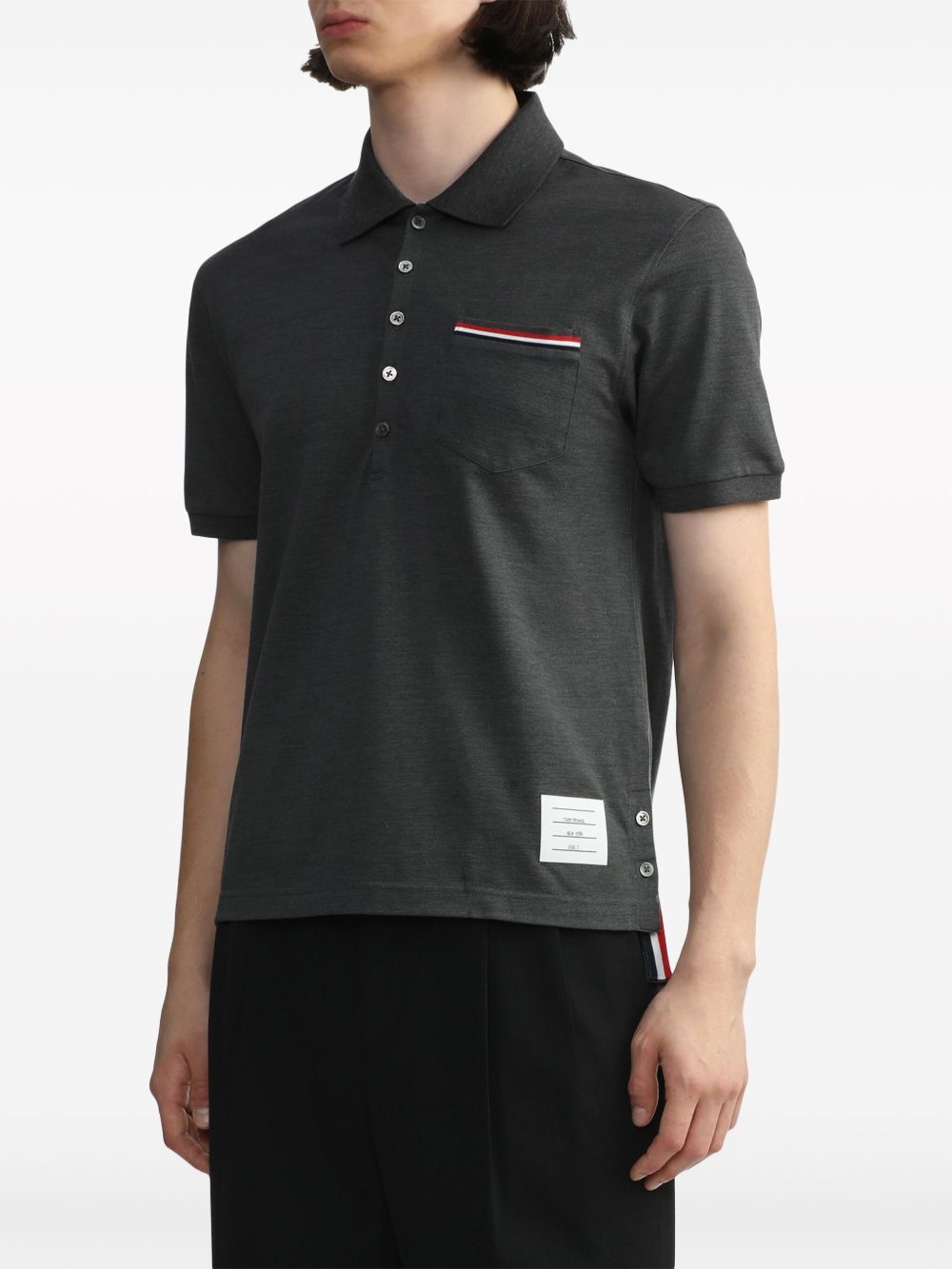 THOM BROWNE Cotton Polo Shirt with RWB Stripe Logo - Men's