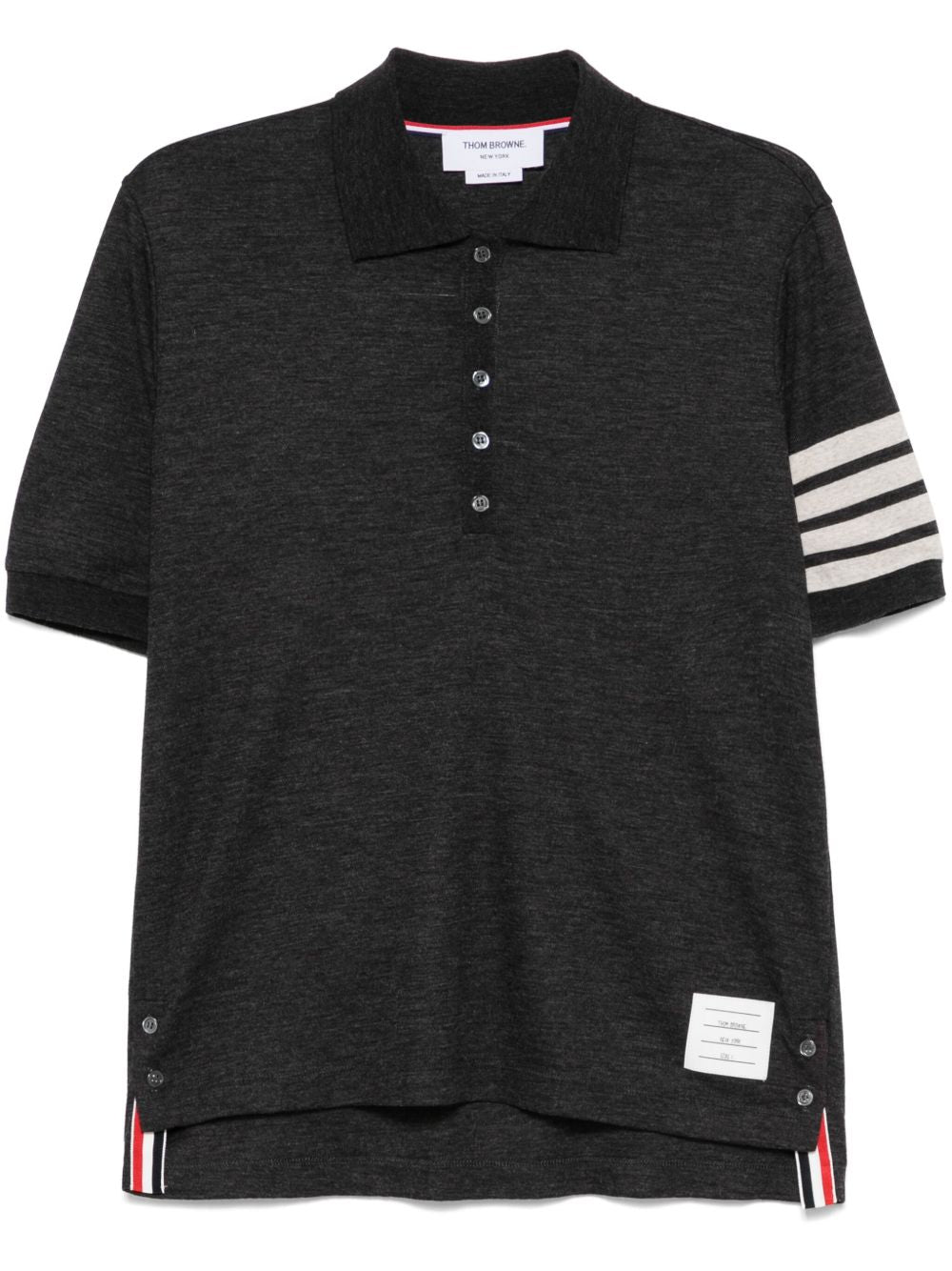 THOM BROWNE Short Sleeve Rib Cuff Wool Polo Shirt