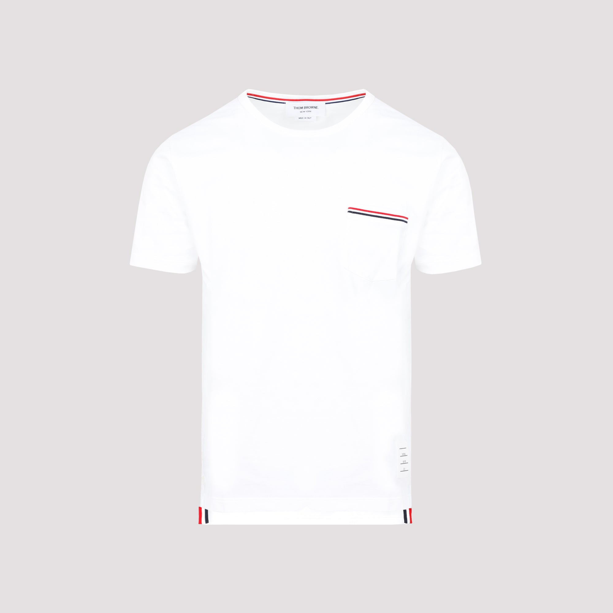 THOM BROWNE Cotton Crew Neck T-Shirt with Tricolor Details