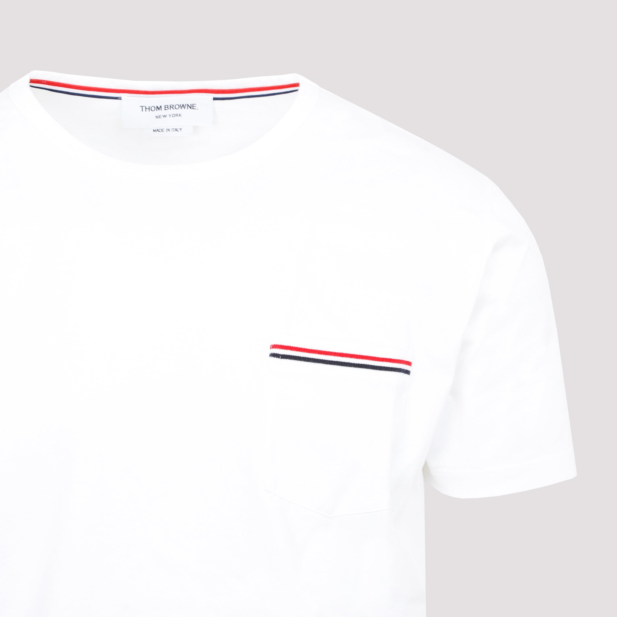 THOM BROWNE Cotton Crew Neck T-Shirt with Tricolor Details