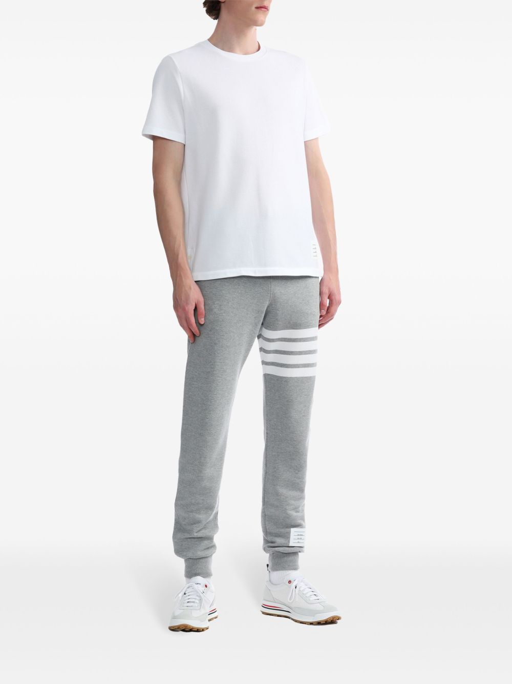THOM BROWNE Cotton Piqué T-Shirt with Striped Detailing