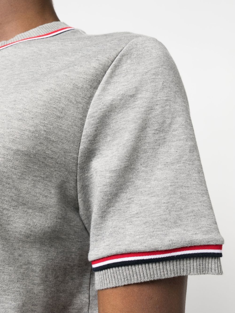 THOM BROWNE Men's Short Sleeve Cotton T-Shirt with RWB Stripe Trim