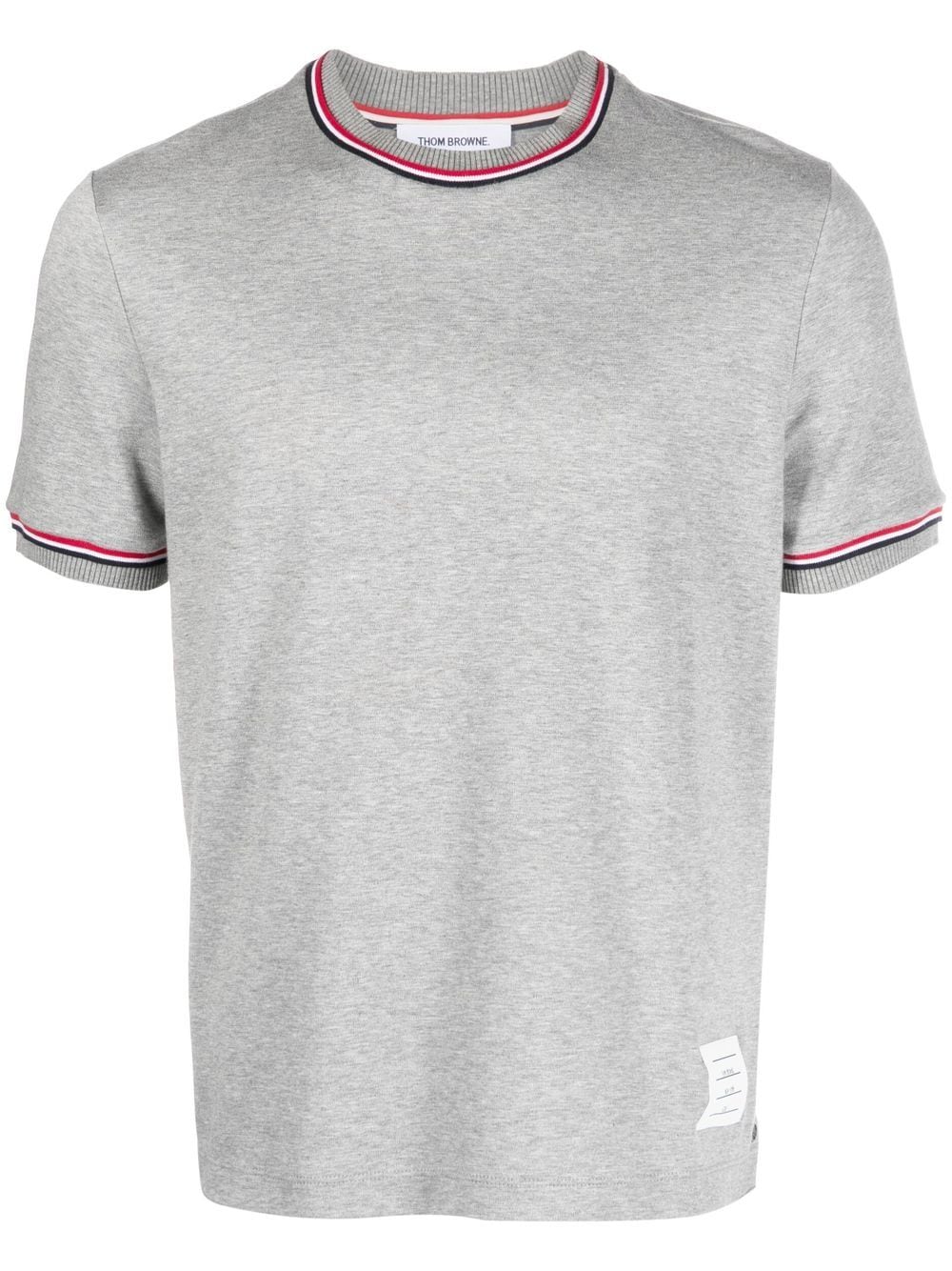 THOM BROWNE Men's Short Sleeve Cotton T-Shirt with RWB Stripe Trim