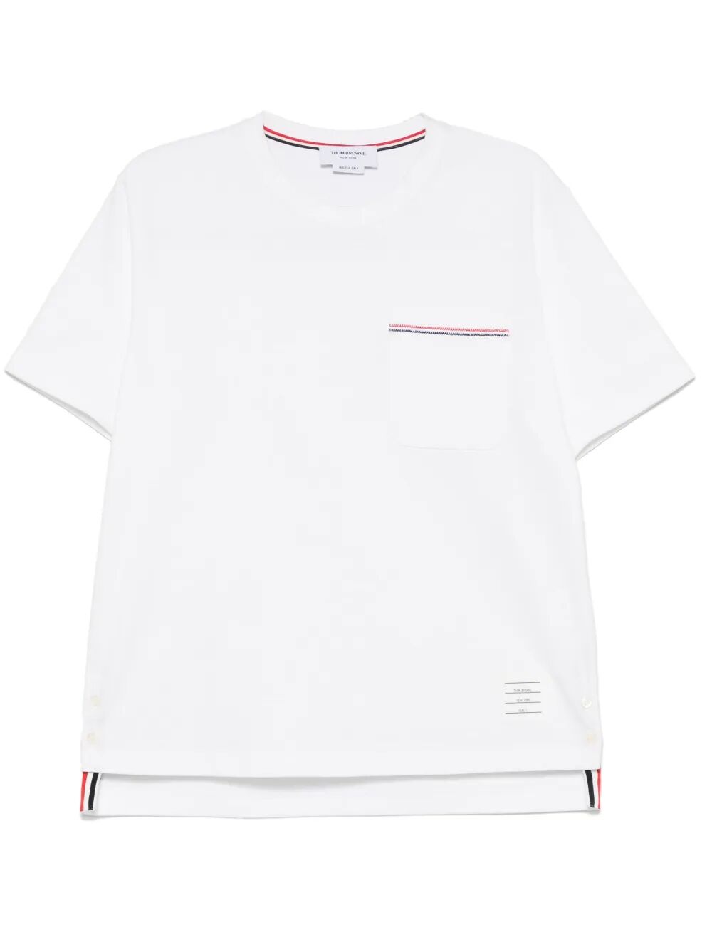 THOM BROWNE Oversized Short Sleeve Tee with Embroidered Pocket Trim