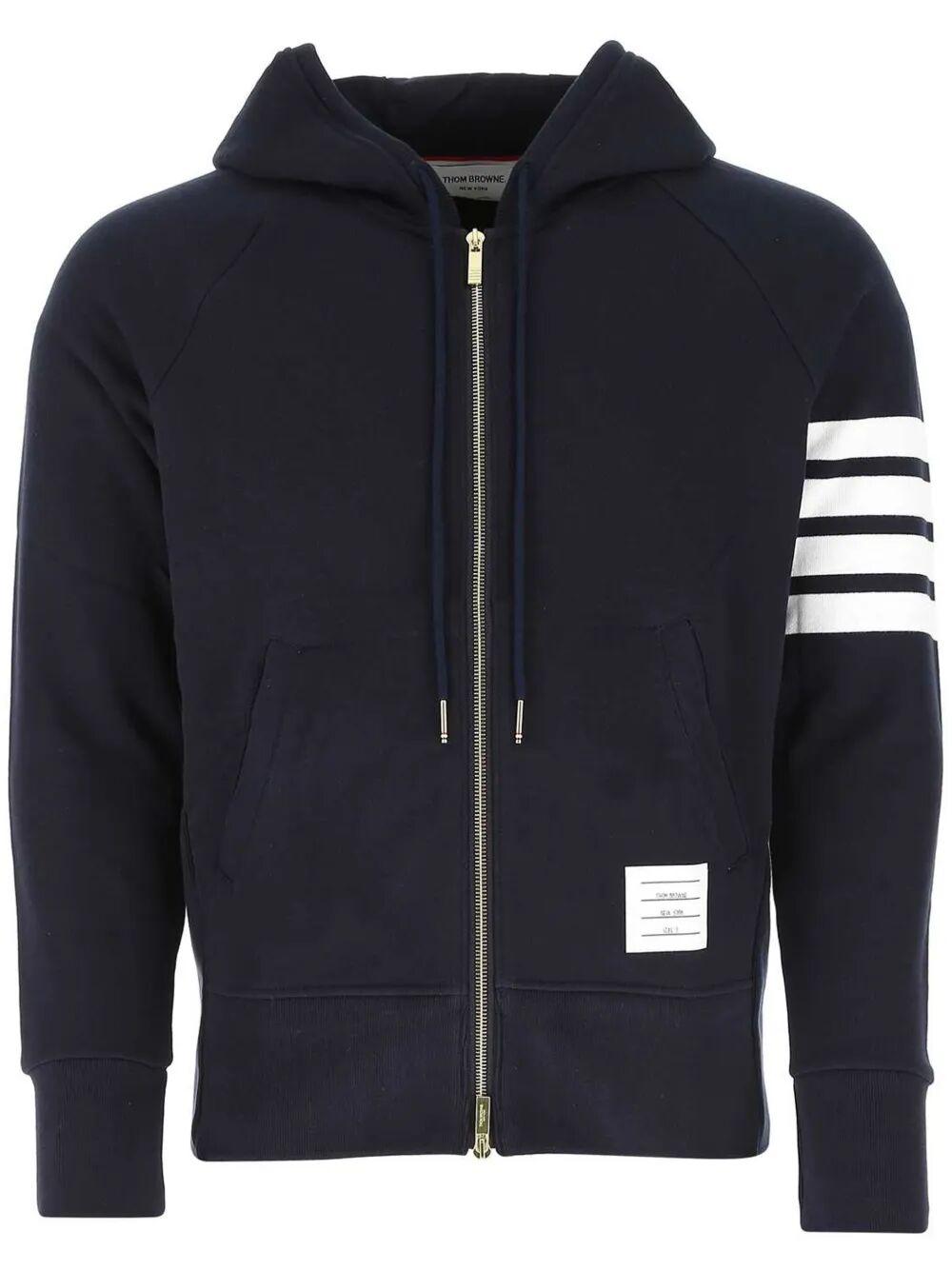 THOM BROWNE Classic Full Zip Hoodie with Engineered 4 Bar for Men