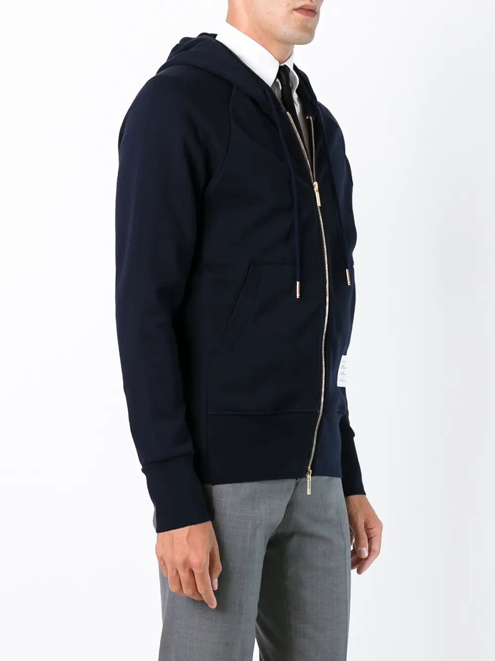 THOM BROWNE Classic Full Zip Hoodie with Engineered 4 Bar for Men