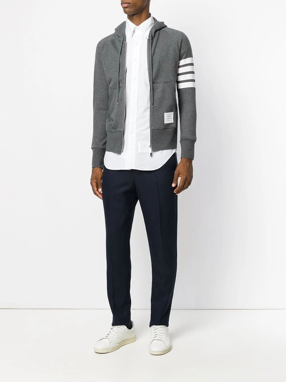 THOM BROWNE Logo Patch Stripe Detail Hoodie - Men's