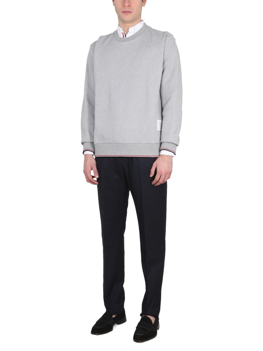 THOM BROWNE Herringbone Textured T-Shirt with Crossneck Design