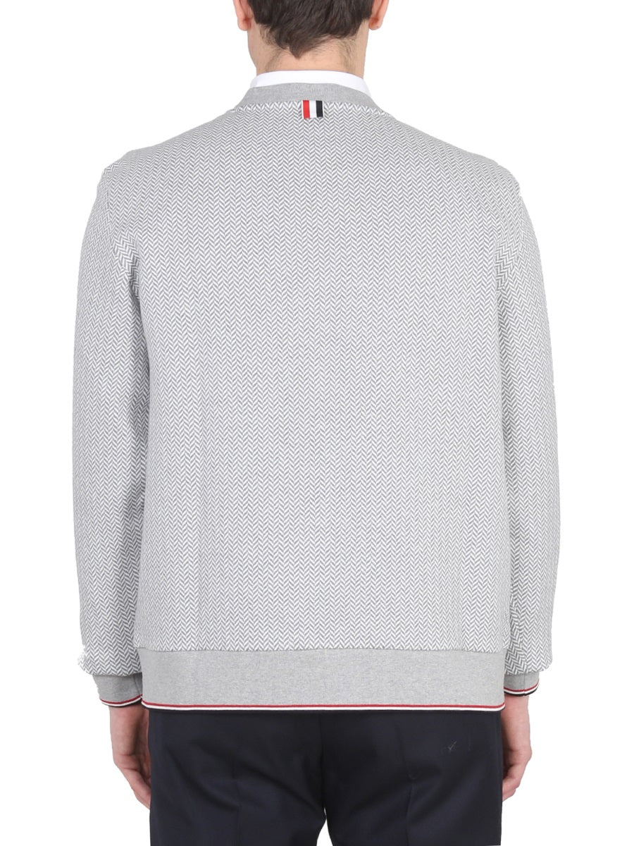 THOM BROWNE Herringbone Textured T-Shirt with Crossneck Design