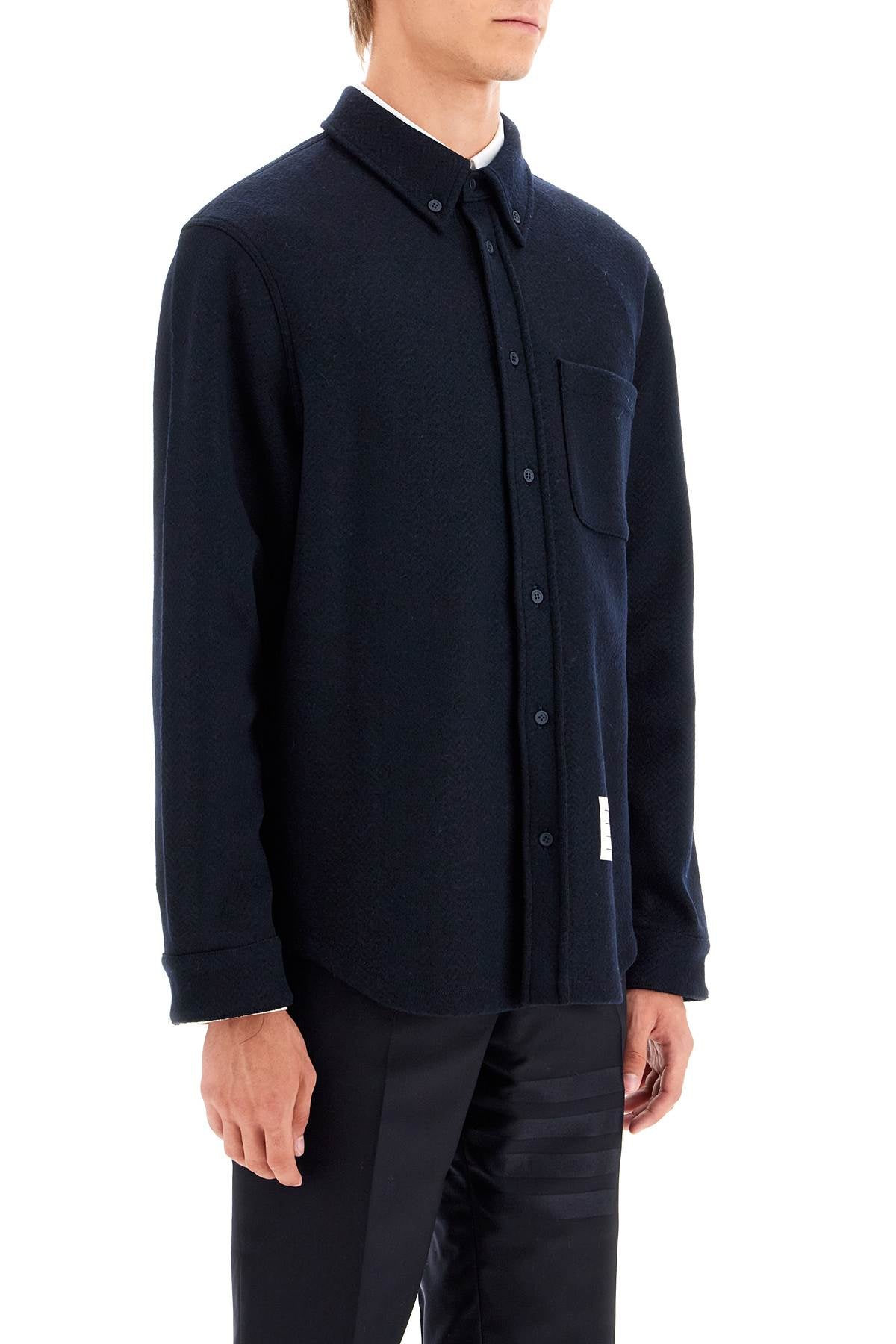 THOM BROWNE Oversized Cotton Blend Button Down Shirt