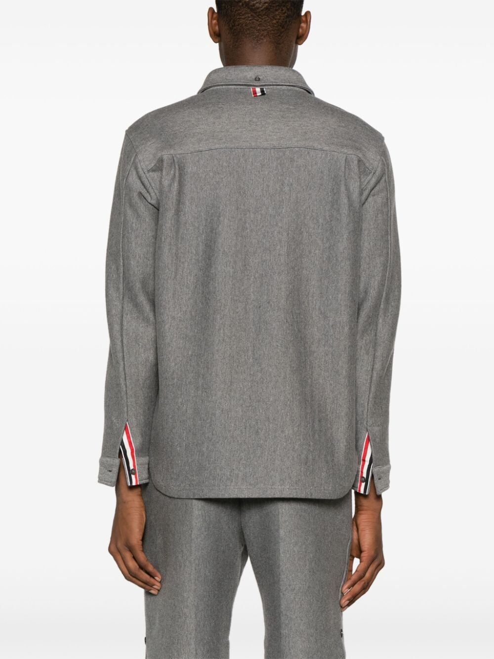 THOM BROWNE Double Face Knit Shirt Jacket with RWB Stripe for Men