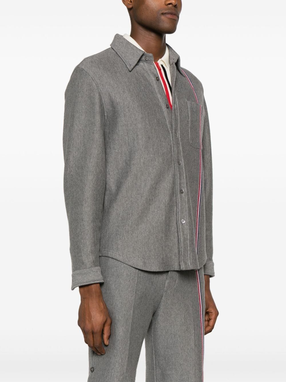 THOM BROWNE Double Face Knit Shirt Jacket with RWB Stripe for Men