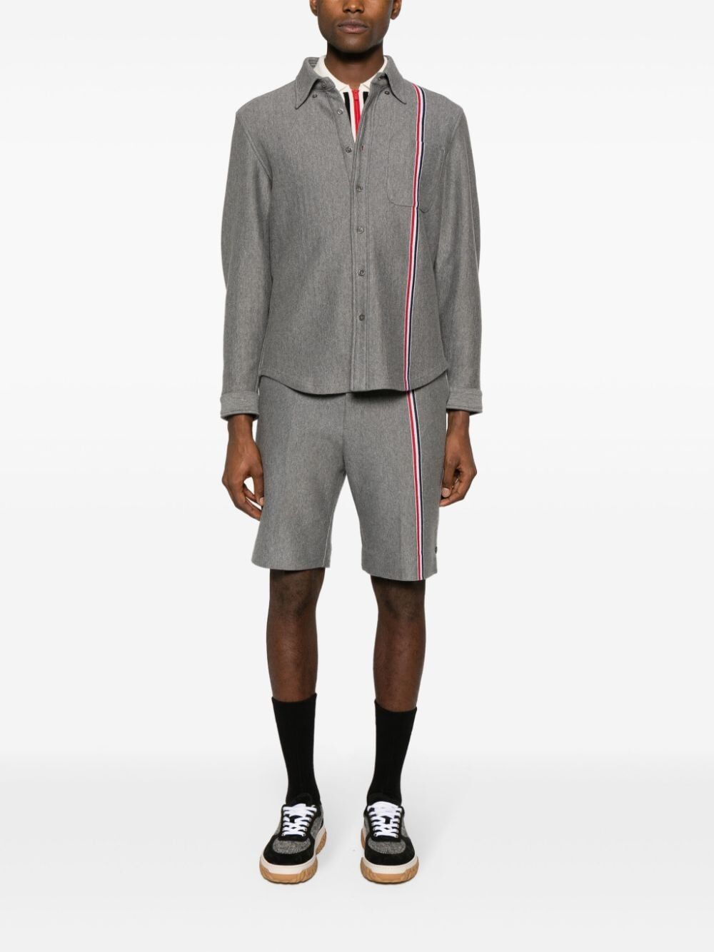 THOM BROWNE Double Face Knit Shirt Jacket with RWB Stripe for Men