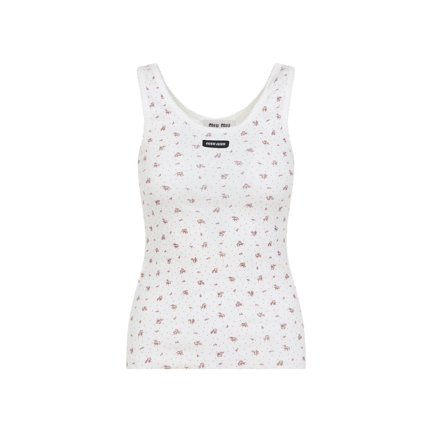 MIU MIU Cotton Sleeveless Top with Floral Pattern