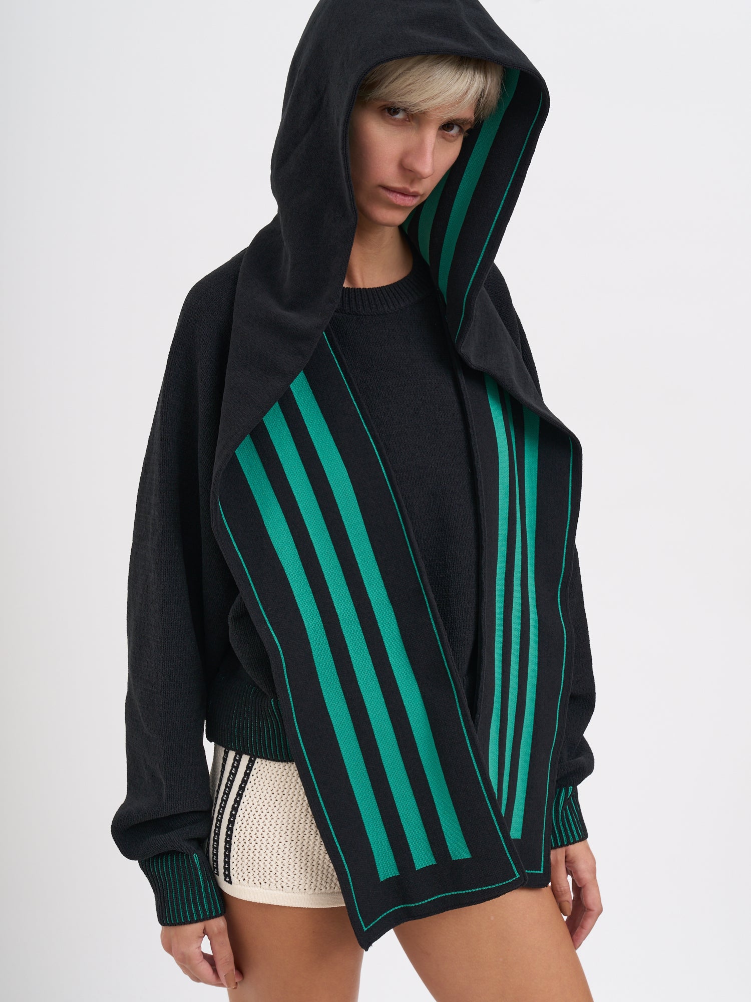 ADIDAS ORIGINALS Oversized Knit Sweatshirt with Scarf and Hood - Size S