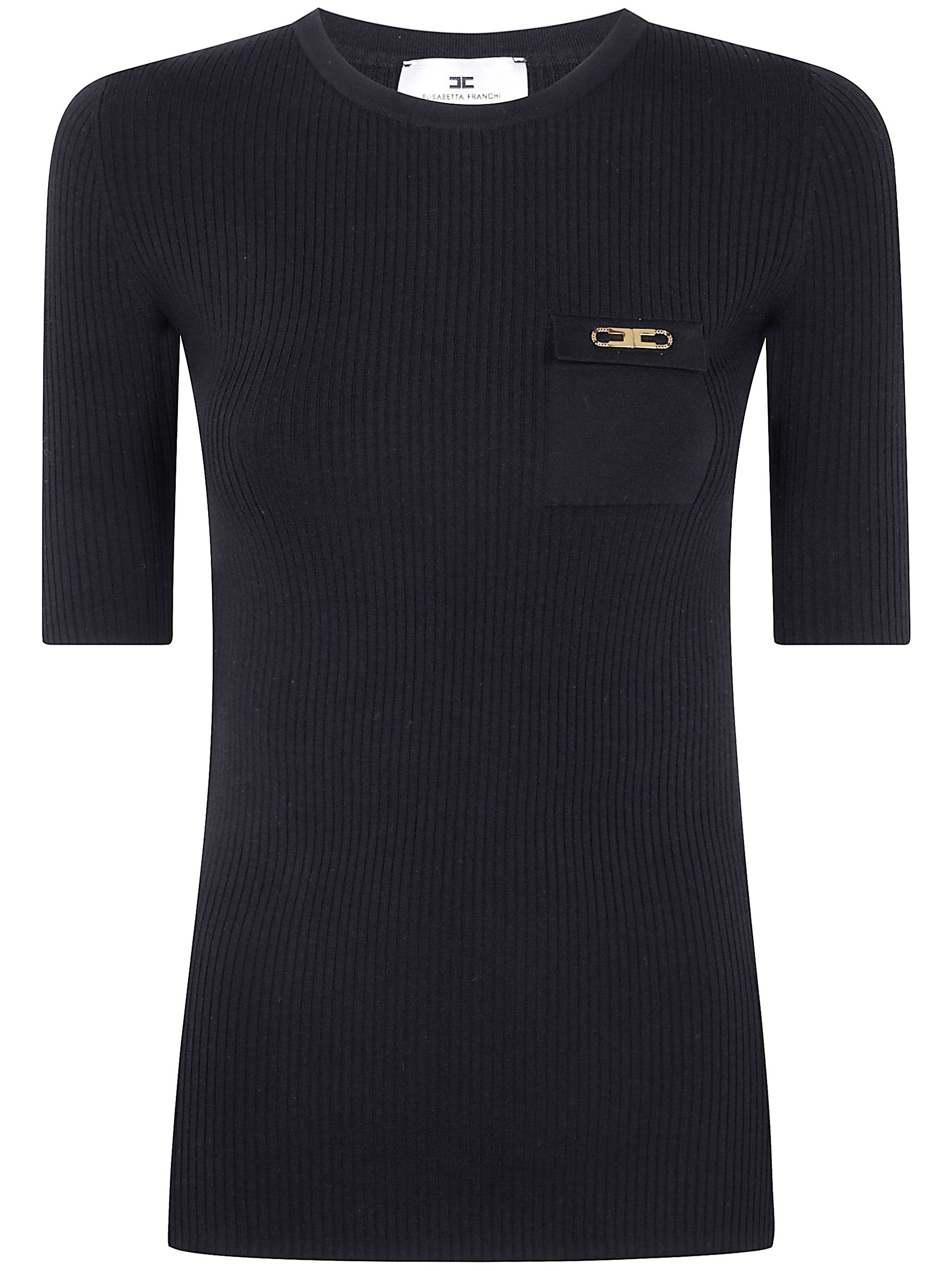 ELISABETTA FRANCHI Slim Fit Ribbed Jumper with Satin Pocket - Women's