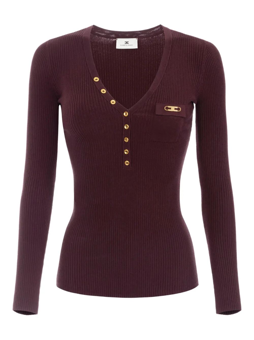 ELISABETTA FRANCHI Ribbed Knit Top with Breast Pocket