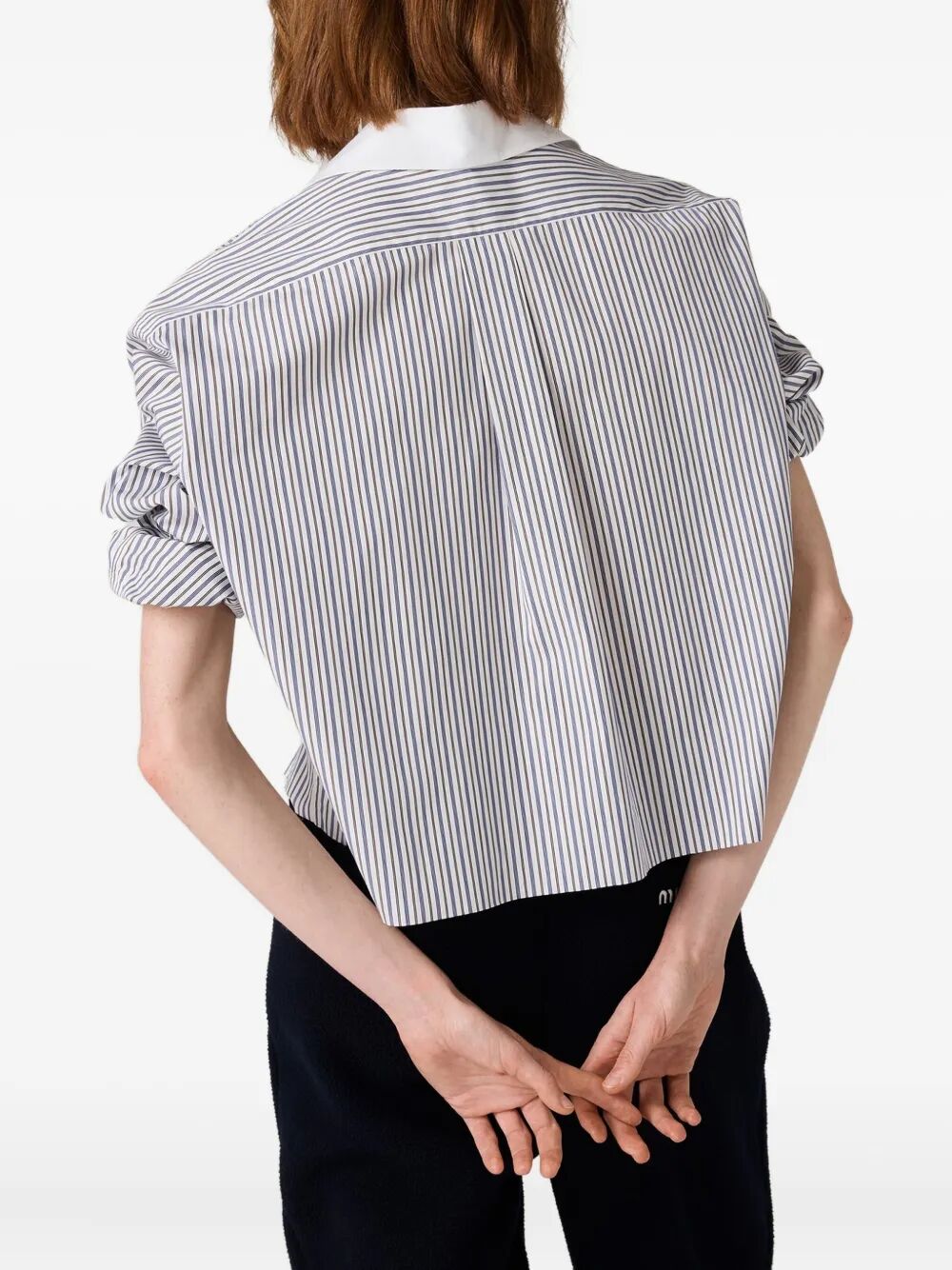 MIU MIU Striped Poplin Shirt with Removable Collar and Cuffs