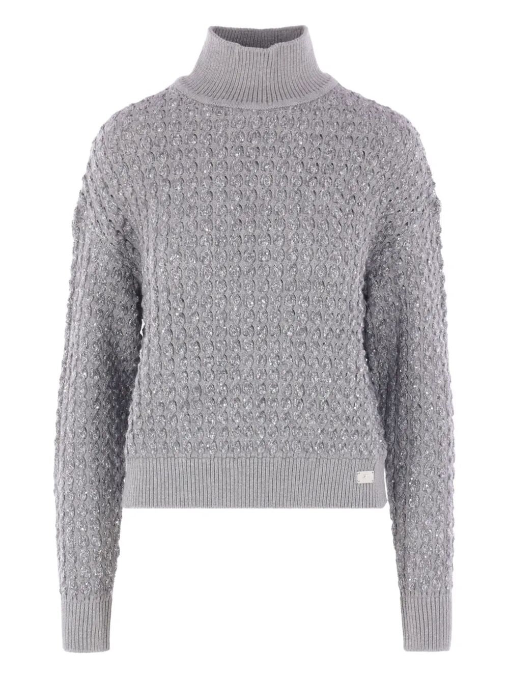 ELISABETTA FRANCHI Sequin-Adorned High-Neck Sweater