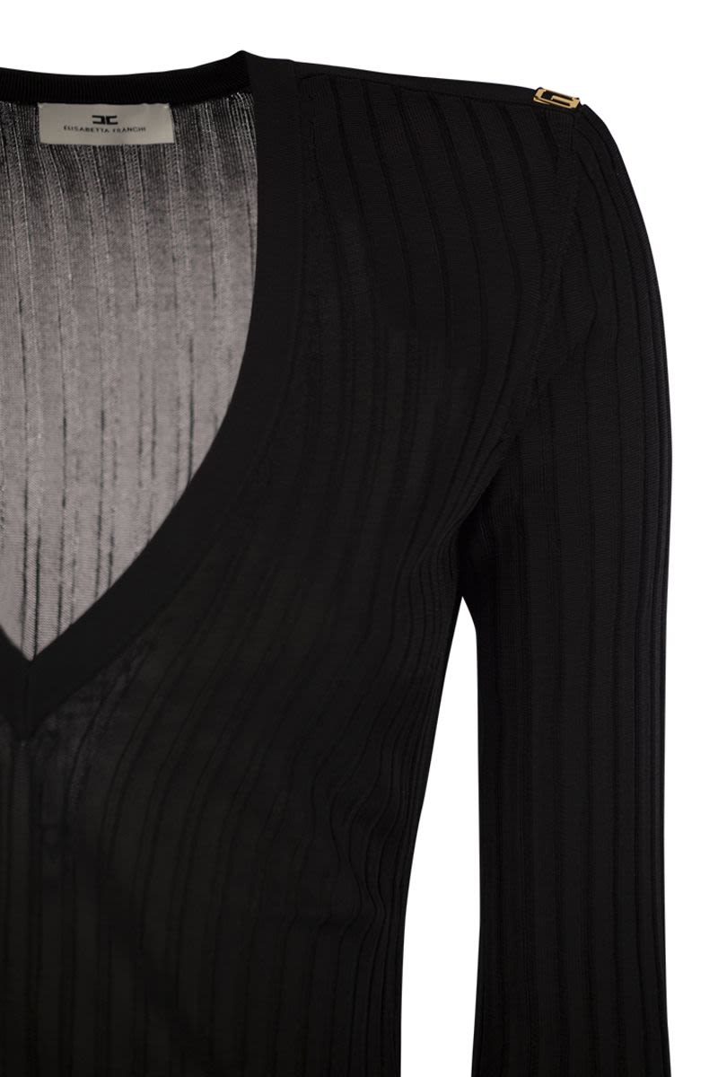 ELISABETTA FRANCHI Slim-Fit V-Neck Knit Jumper with Logo Details