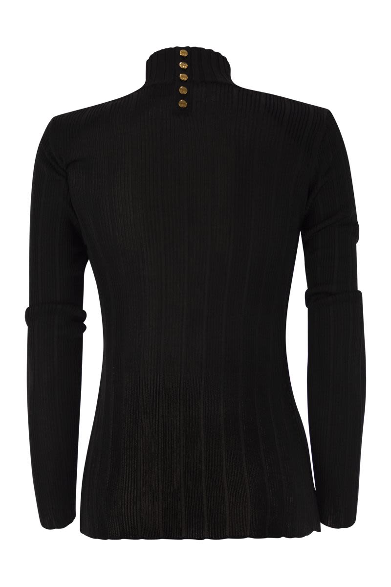 ELISABETTA FRANCHI High Neck Slim-Fit Viscose Knit Shirt with Logo Details