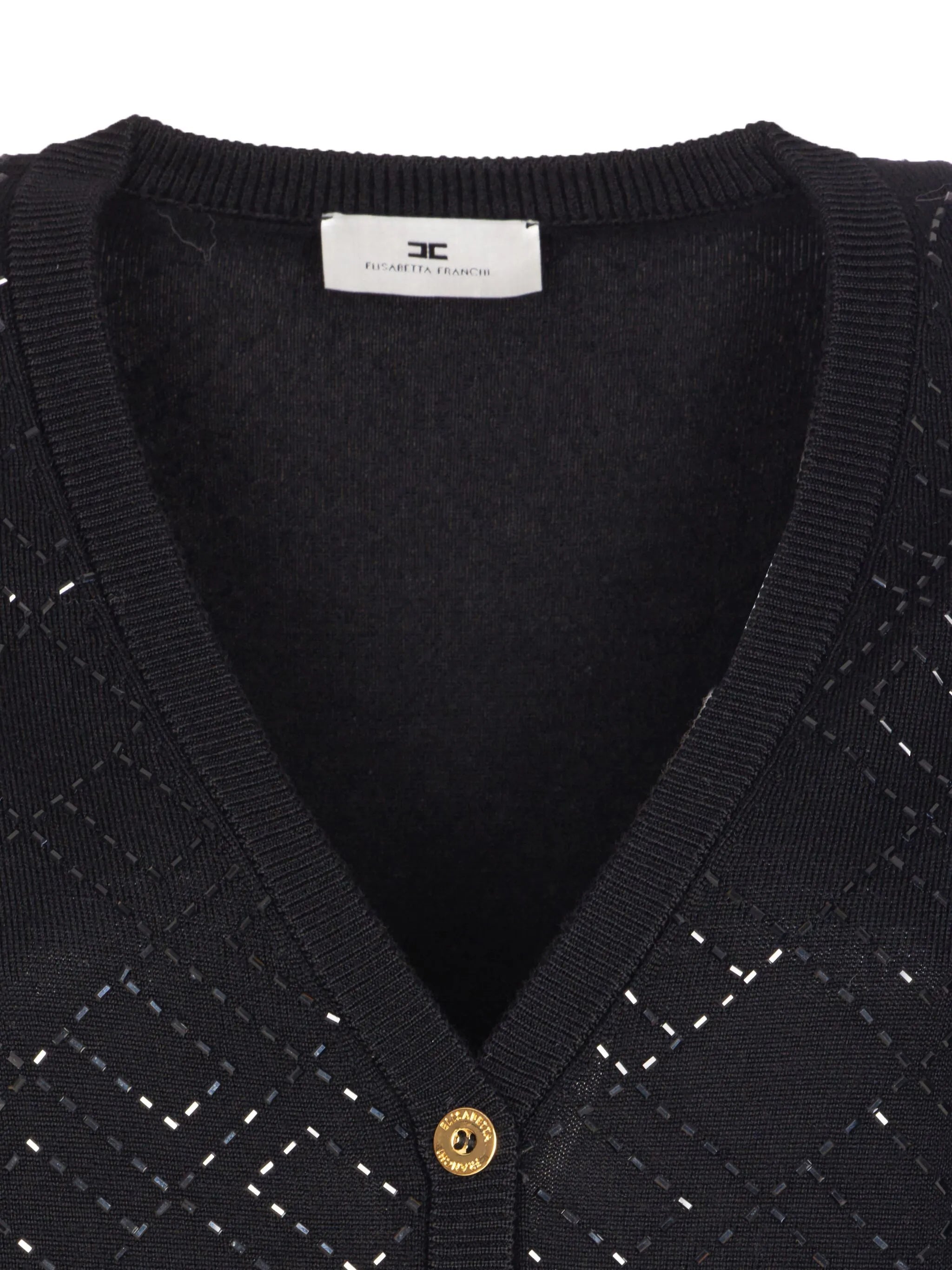 ELISABETTA FRANCHI Elegant Wool Cardigan with Crystals
