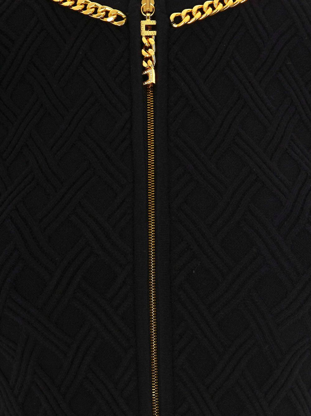 ELISABETTA FRANCHI Diamond-Pattern Cardigan with Chain Trim