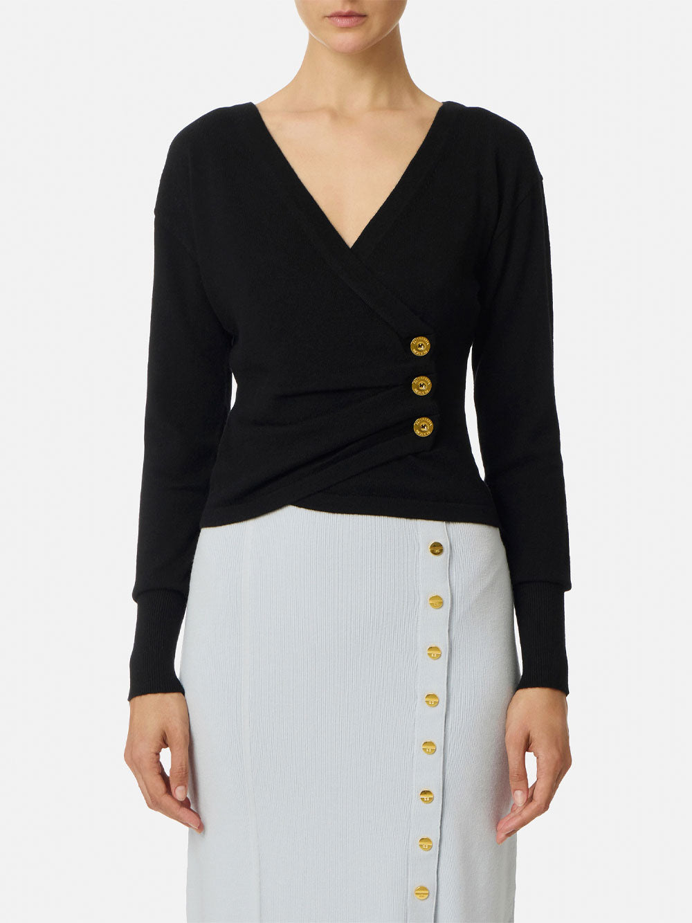 ELISABETTA FRANCHI Cashmere Blend Jumper with Jewel Buttons