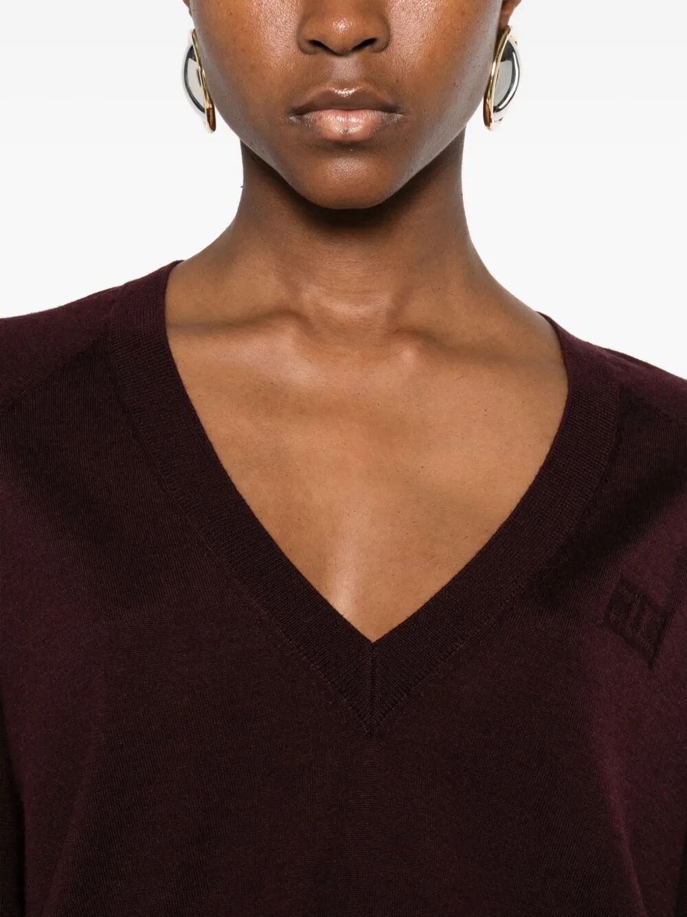 ELISABETTA FRANCHI Wool Blend Tricot V-Neck Sweater - Regular Fit