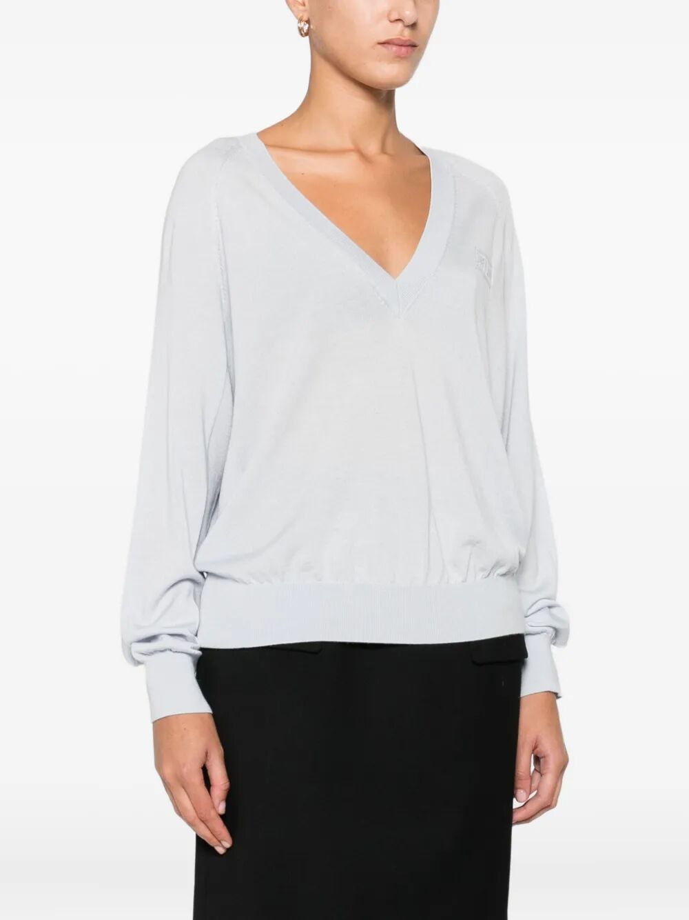 ELISABETTA FRANCHI Wool Blend Tricot V-Neck Sweater