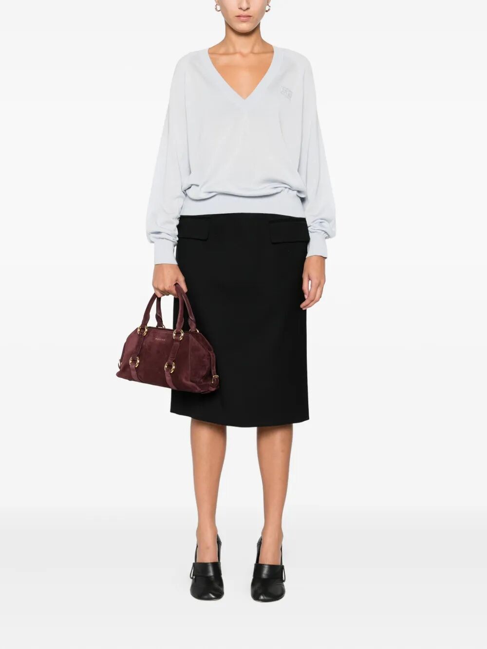 ELISABETTA FRANCHI Wool Blend Tricot V-Neck Sweater