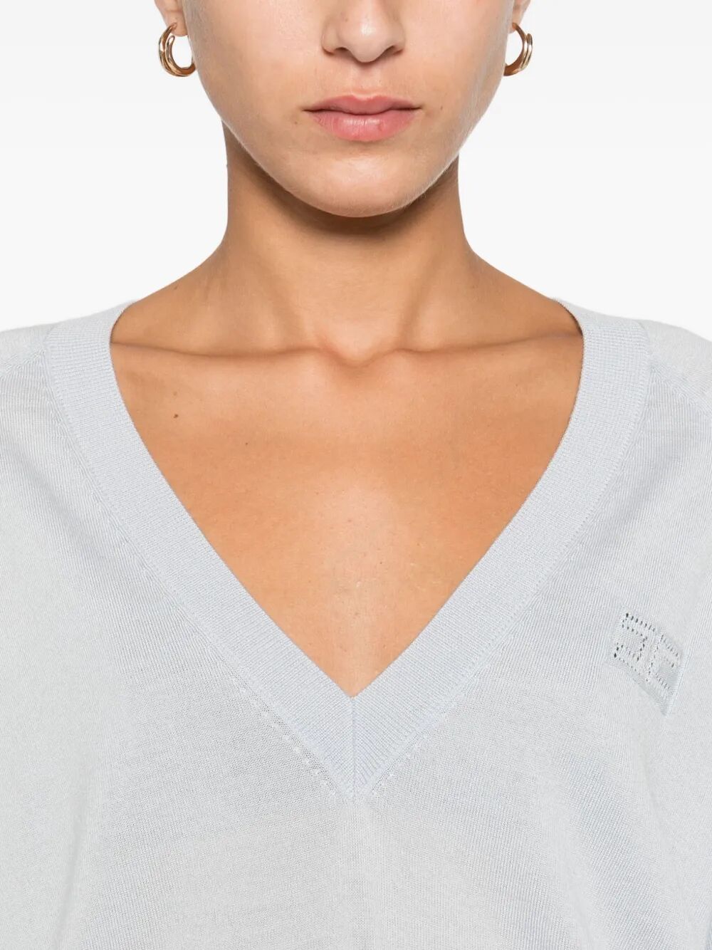 ELISABETTA FRANCHI Wool Blend Tricot V-Neck Sweater