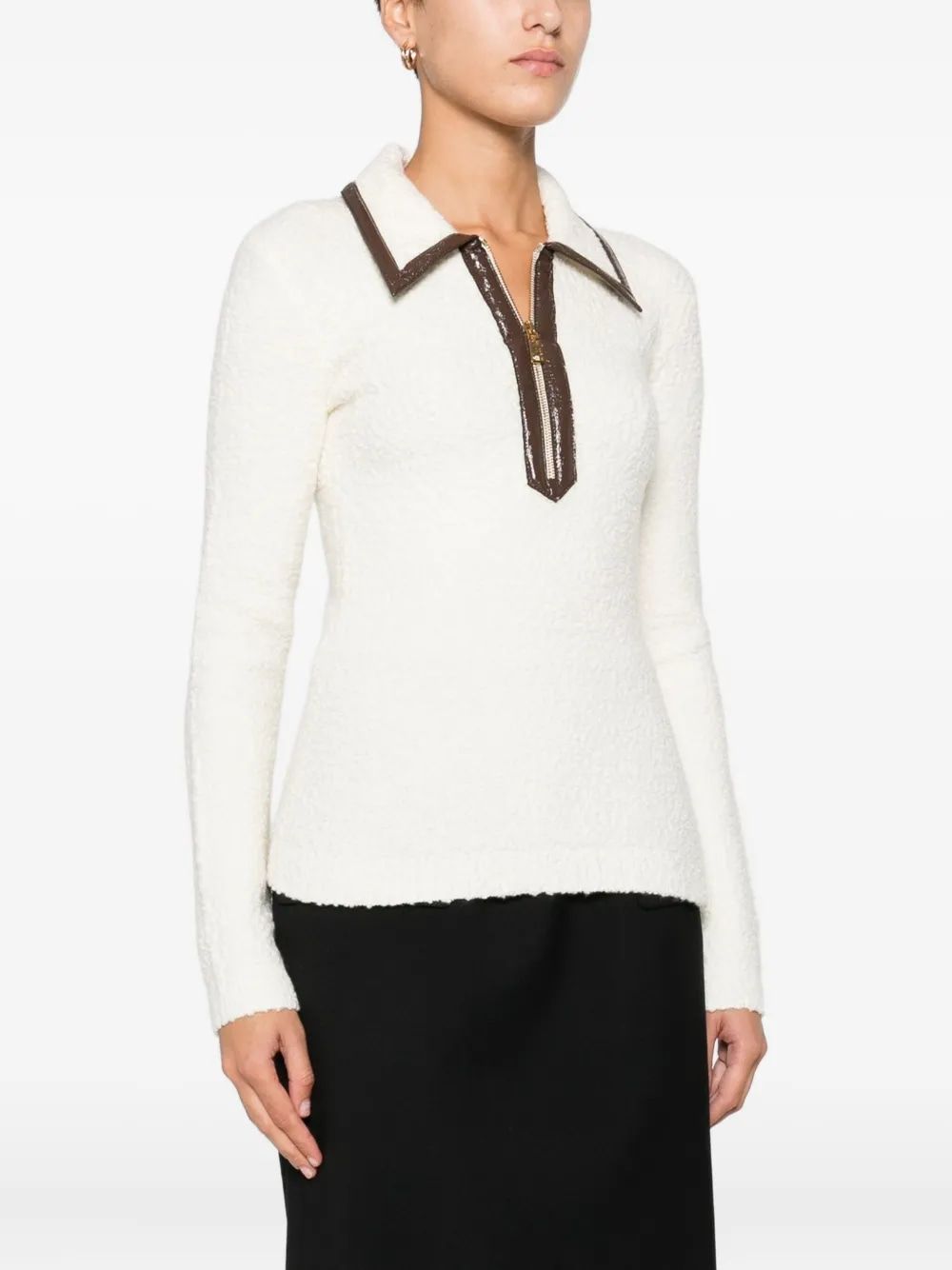 ELISABETTA FRANCHI Chic Bouclé Knit Polo with Vinyl Accents for Women
