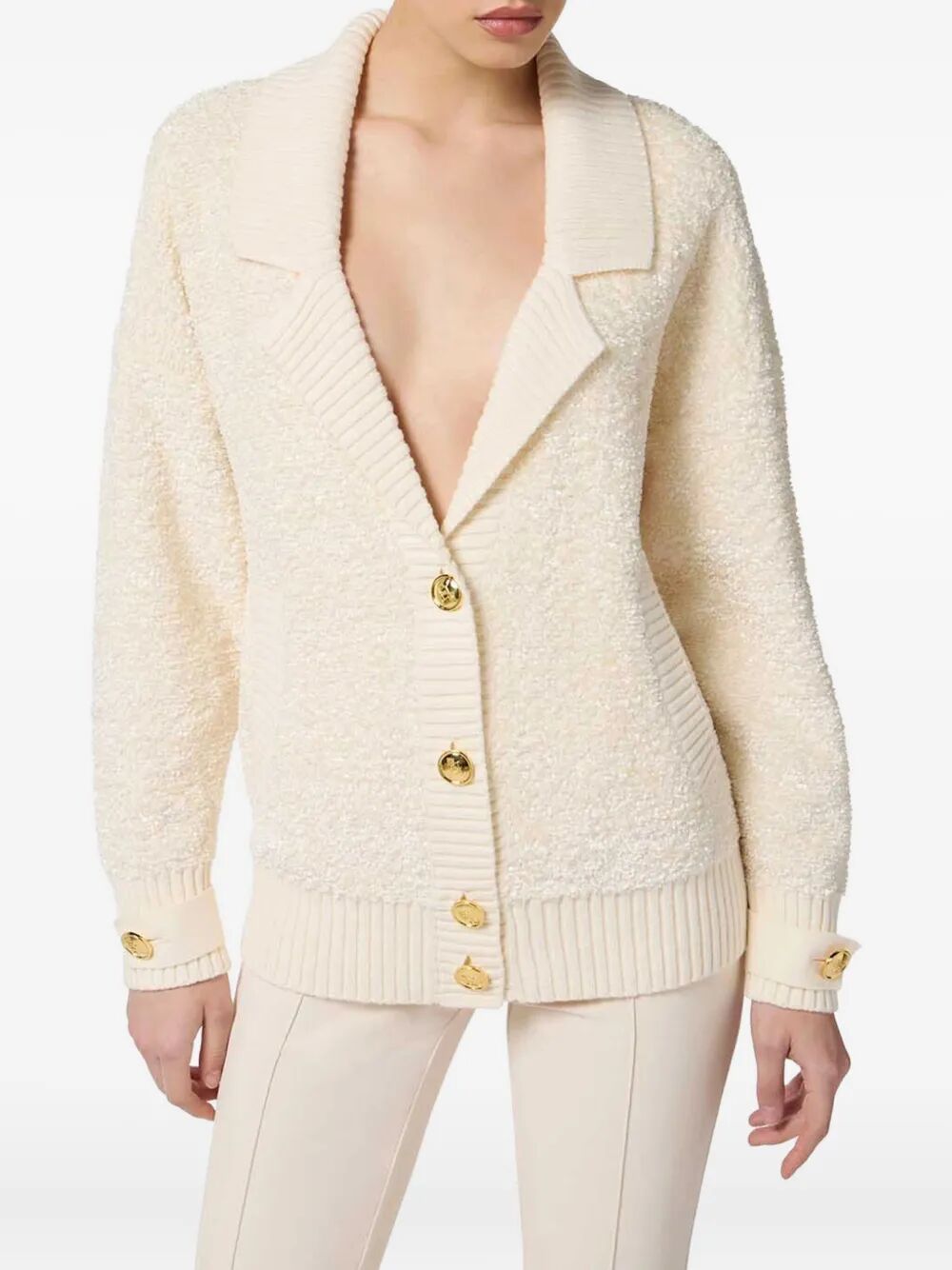 ELISABETTA FRANCHI Bouclé Chenille Cardigan with Jewel Buttons