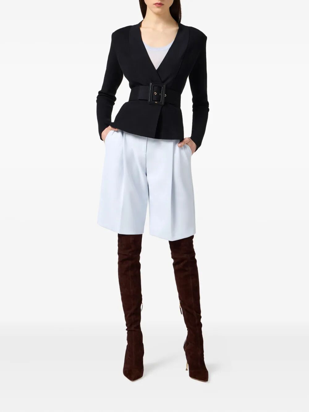 ELISABETTA FRANCHI Knit Belted Jacket - Slim Fit