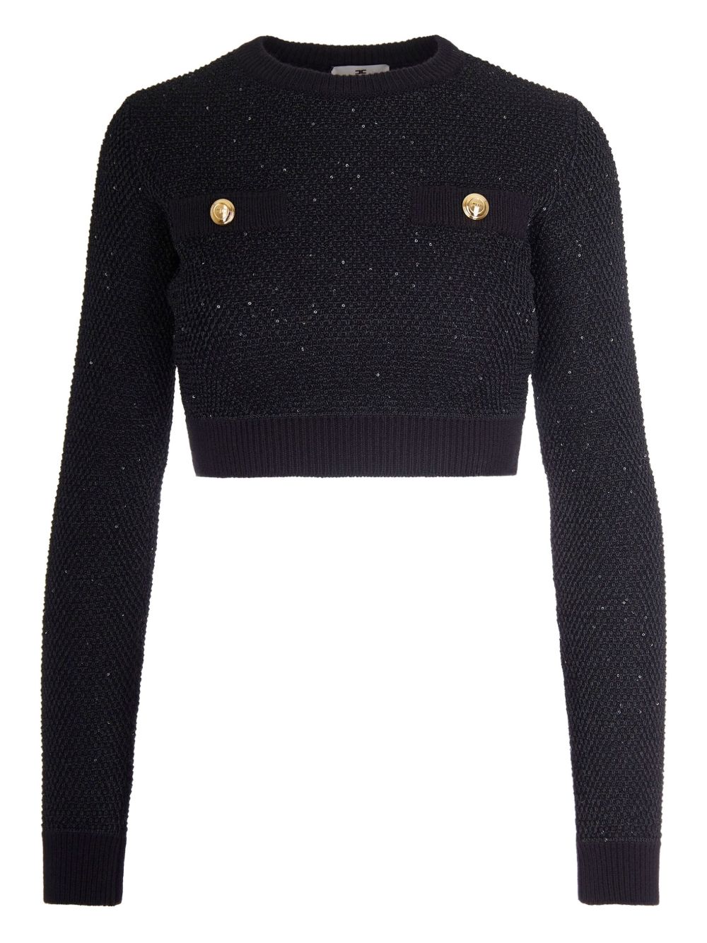 ELISABETTA FRANCHI Cropped Sequined Wool Crewneck Sweater