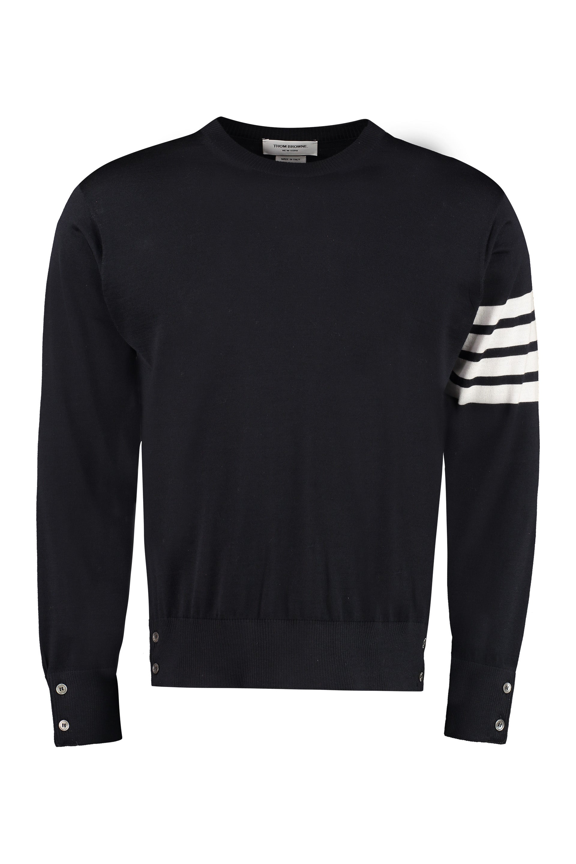 THOM BROWNE Striped Sleeve Wool Pullover - Size 0