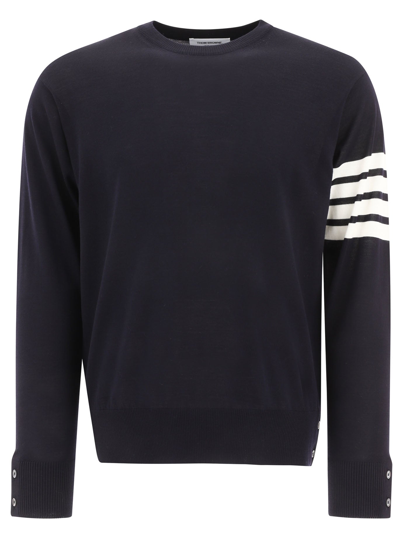 THOM BROWNE Classic Crewneck Pullover with 4 Bar Sleeve in Fine Merino Wool