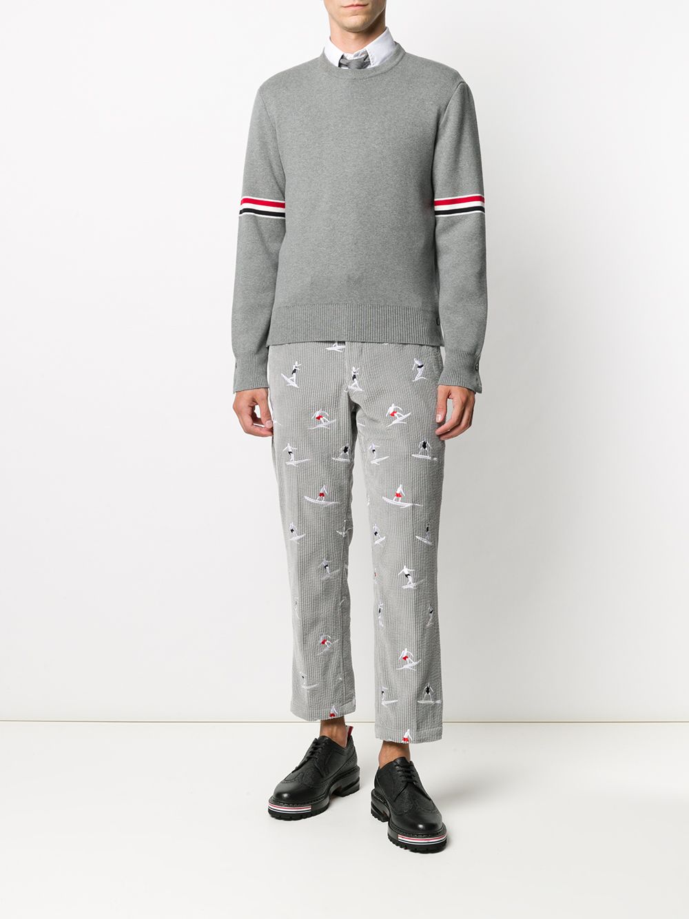 THOM BROWNE Crew-Neck Button Closure Cotton Sweater for Men - FW24