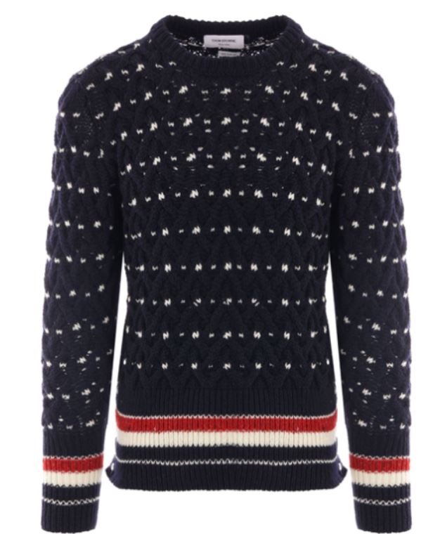 THOM BROWNE Luxurious Wool and Mohair Cable Knit Crew Neck Sweater