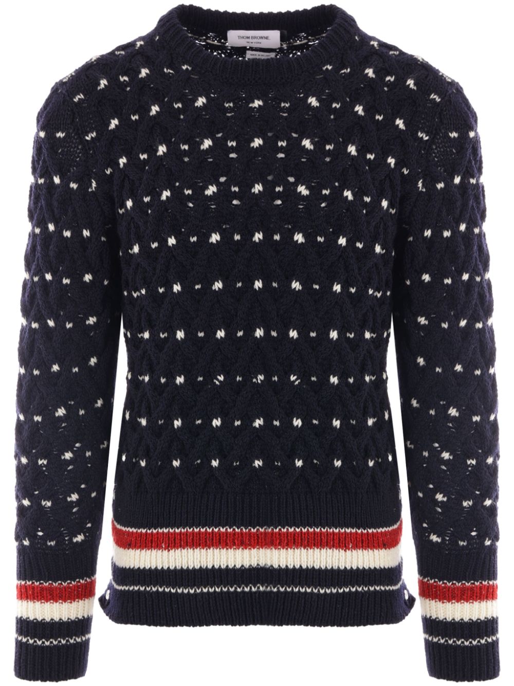 THOM BROWNE Luxurious Wool and Mohair Cable Knit Crew Neck Sweater