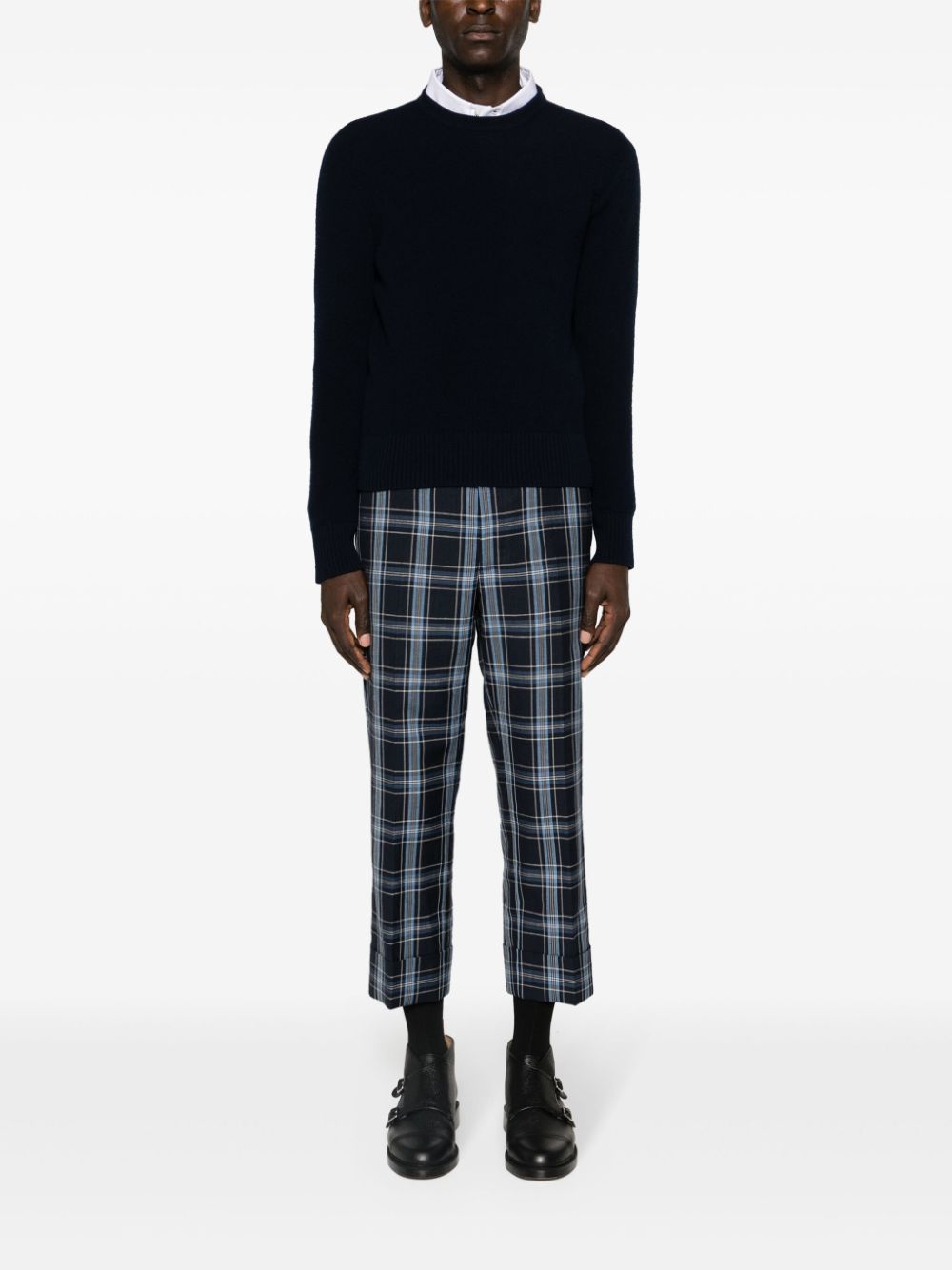 THOM BROWNE Wool Logo Sweater with RWB Stripe - Crew Neck, Long Sleeves