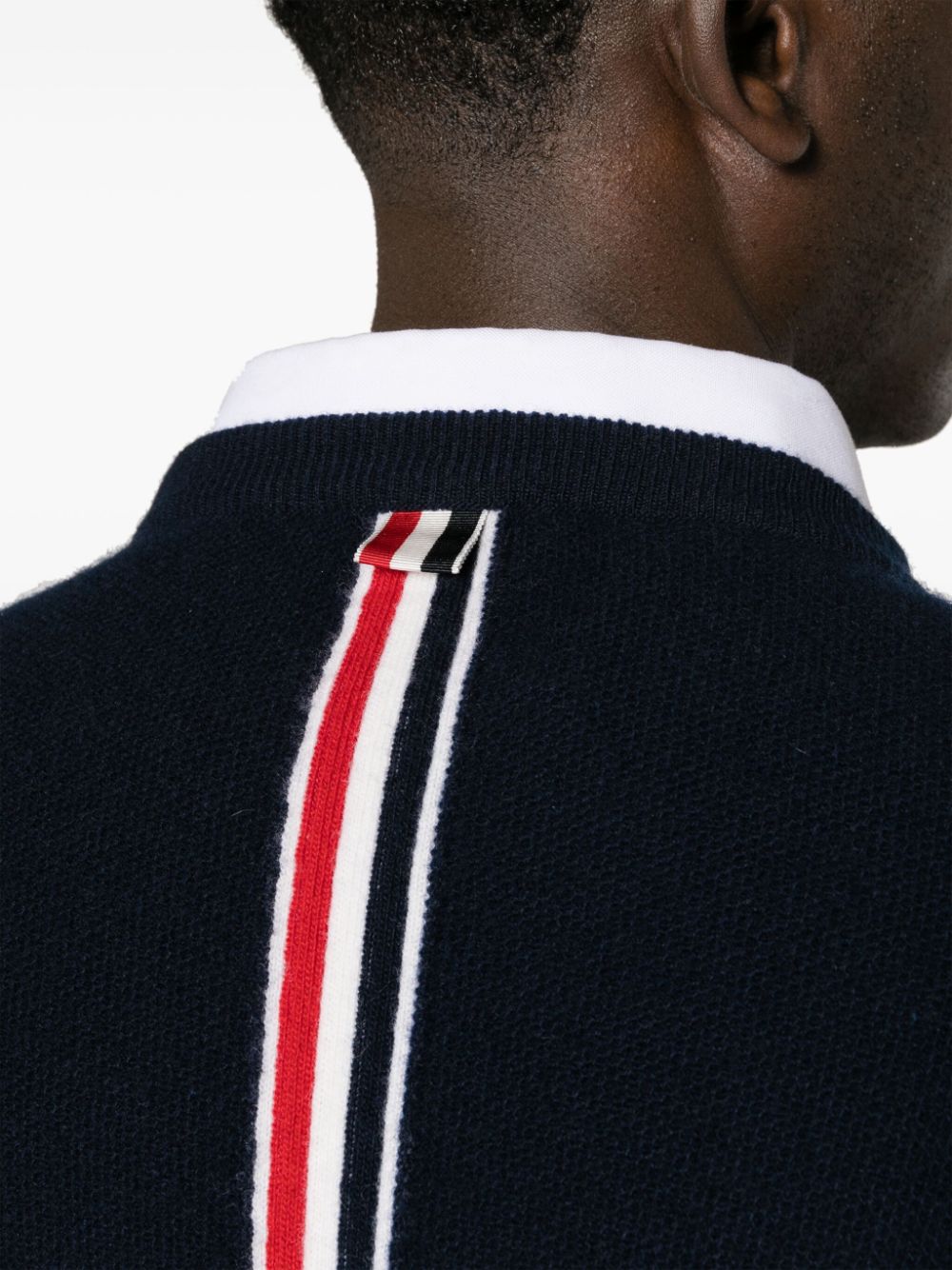 THOM BROWNE Wool Logo Sweater with RWB Stripe - Crew Neck, Long Sleeves
