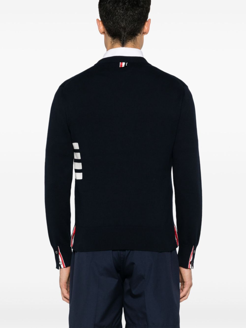 THOM BROWNE Fine Knit Ribbed Crew Neck Sweater